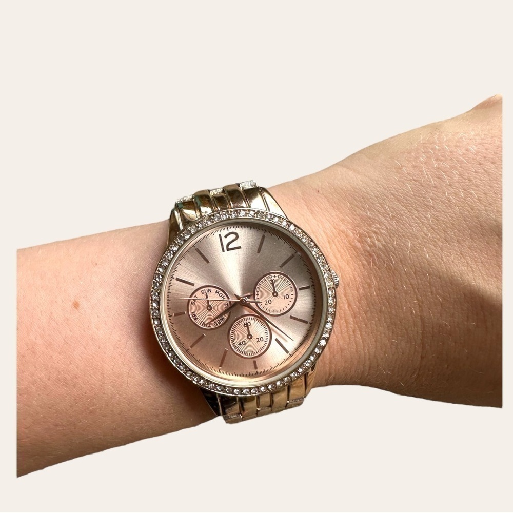 Rose gold watch and bangle bracelet set vintage made in Japan bow bling crystal  - Picture 5 of 6